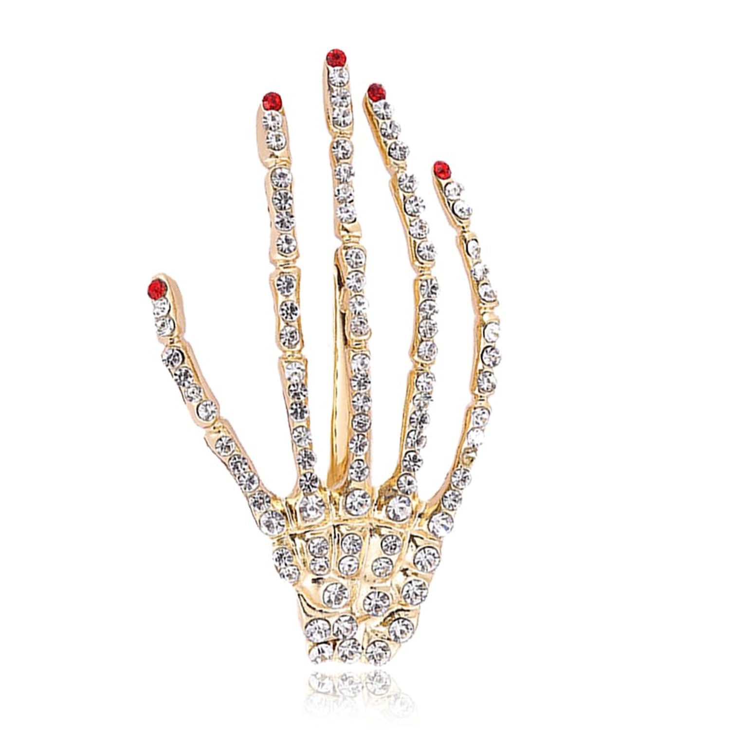 Gothic Punk Skull Hand Brooch Pins,Vintage Crystal Hand Skeleton Lapel Pin Co...