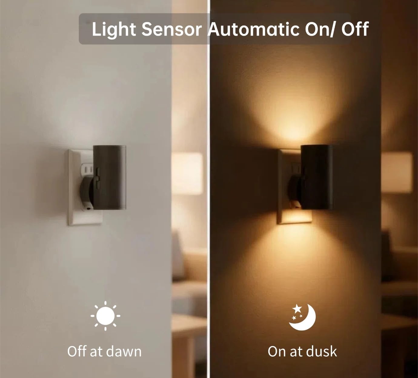 Adjustable LED Night Light Dusk Dawn Sensor Soft White 3000K Lighting Lamps 2...