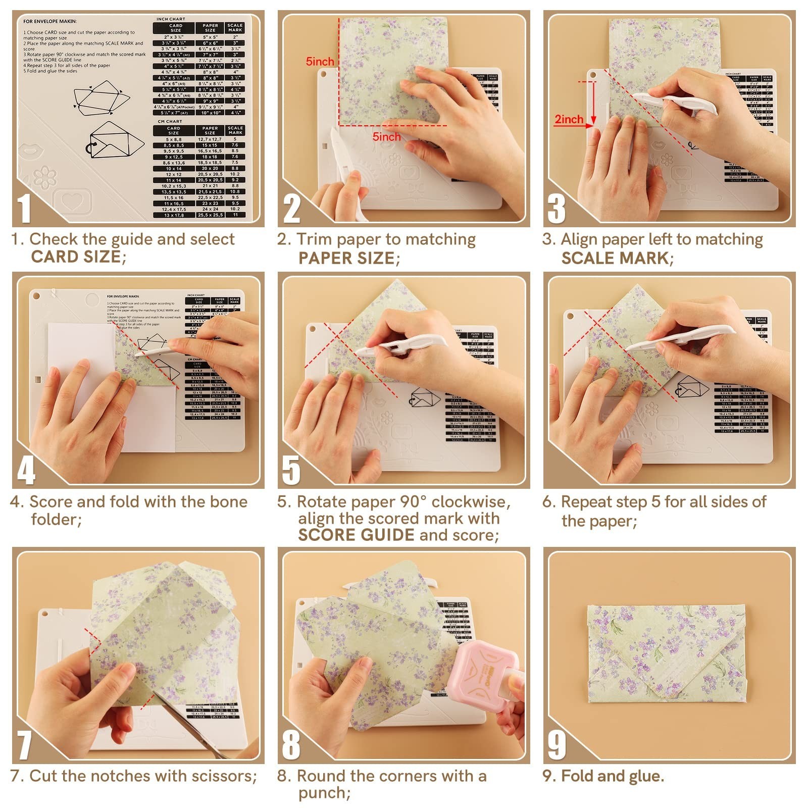 Briartw Craft Mini Scoring Board & Bone Folder Set Score and Fold Tool Multi-...