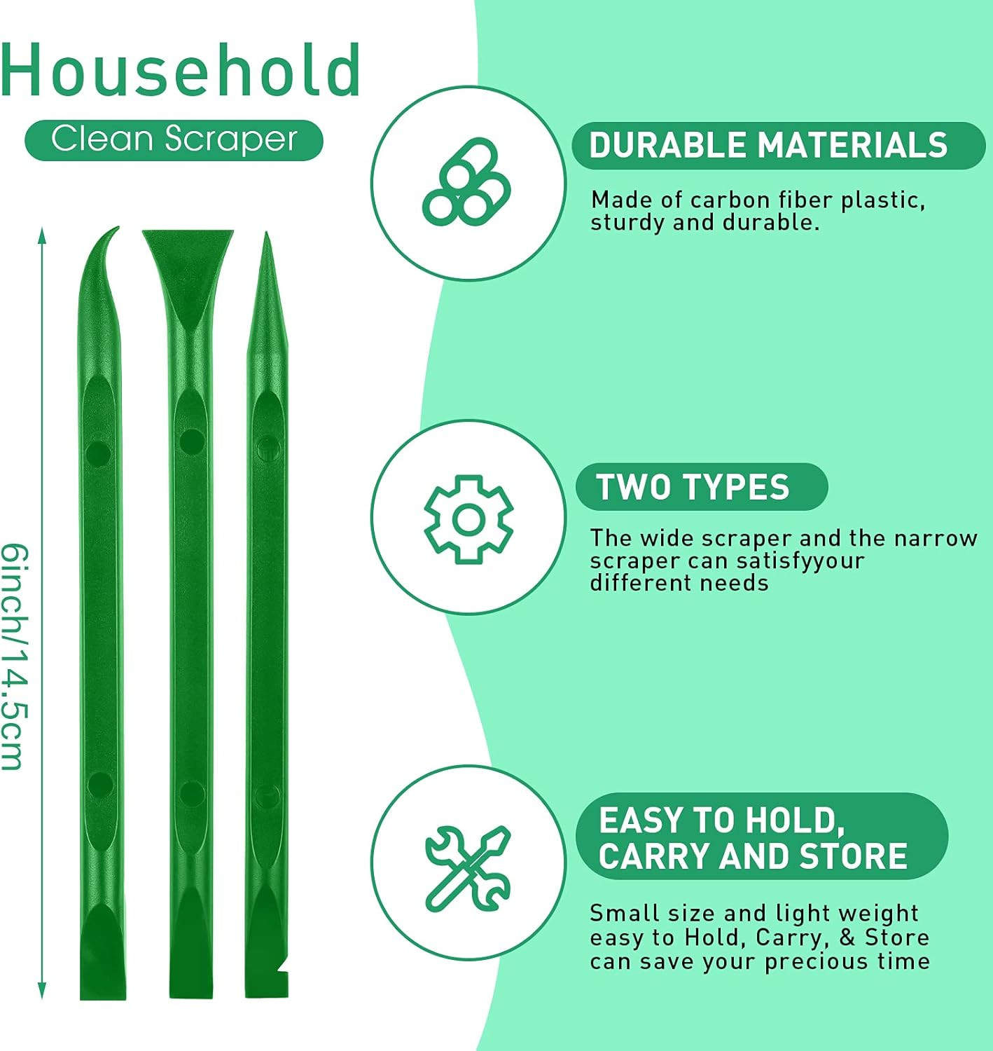 9 Pieces Plastic Scraper Tool Scratch Free Crevice Cleaning Sticker Green