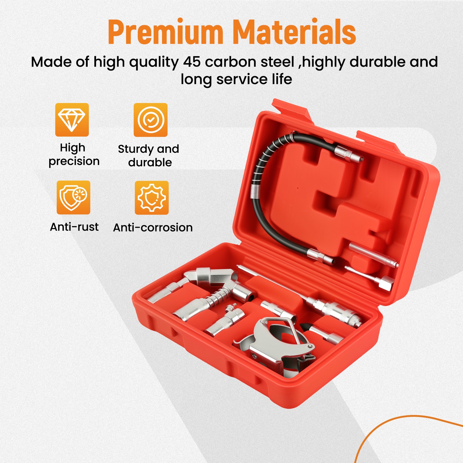 11PC Universal Grease Gun Set 3000PSI with Multiple Adapters and Storage Case