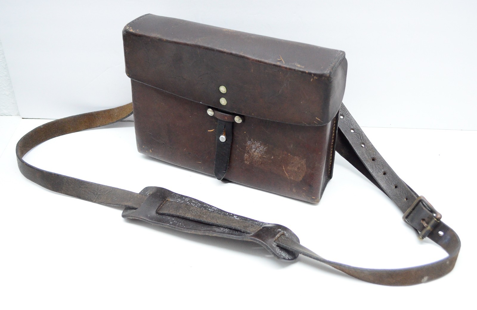 Stitched Leather Eschmann Zurich Swiss Army Military Ammo Bag Case Pouch Vtg