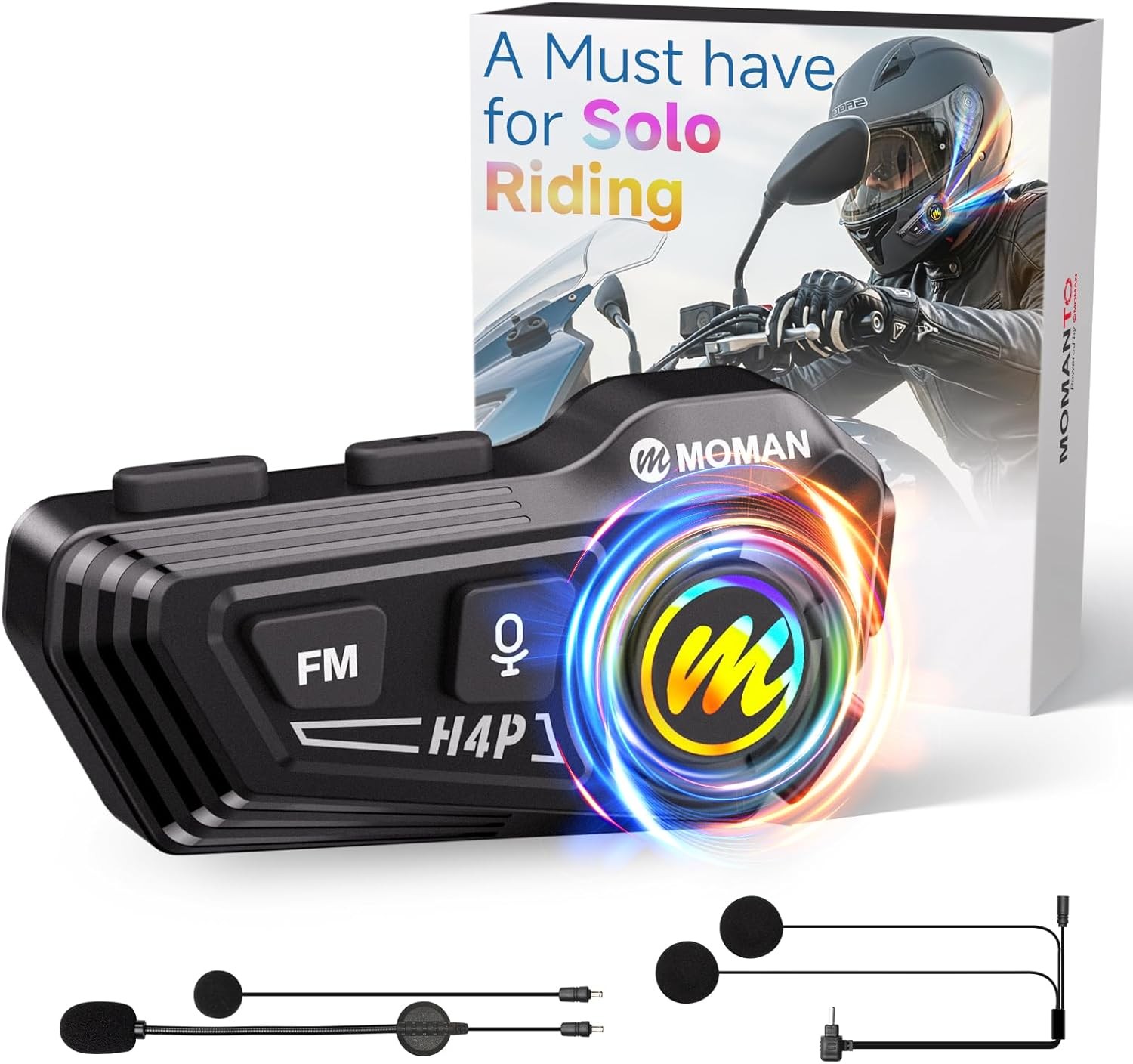 Moman Motorcycle Helmet Speakers RS-H4P Hi-Fi Mic Noise Reduction IPX6 RGB FM
