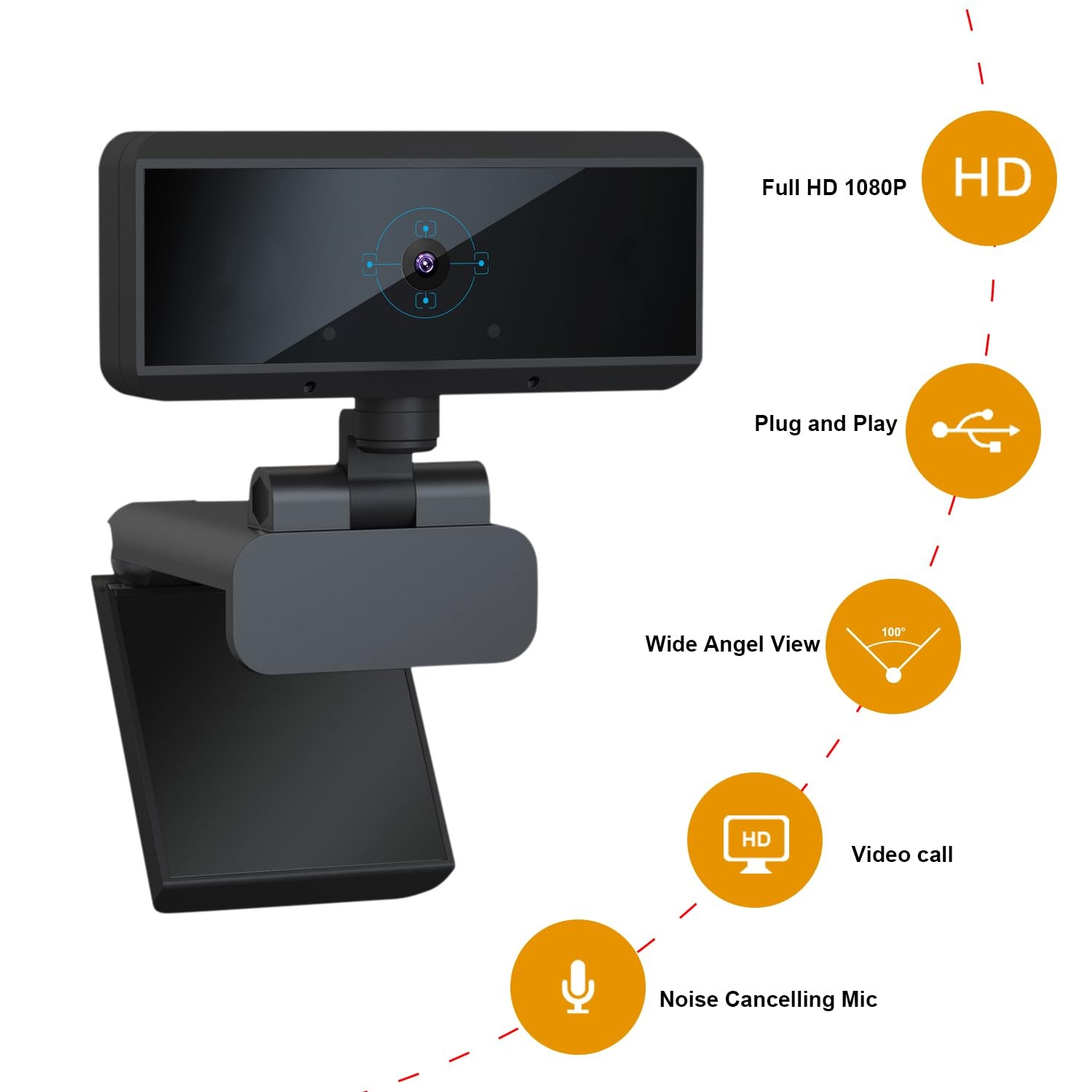 Wired USB Webcam With Microphone 1080P HD Autofocus PC Laptop Mac Camera
