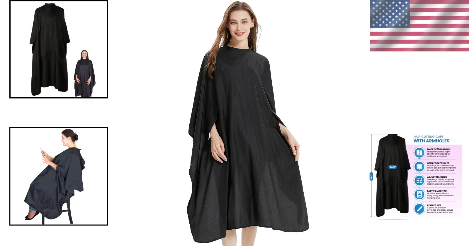 Professional Nylon Black Salon Cape - Haircutting Smock