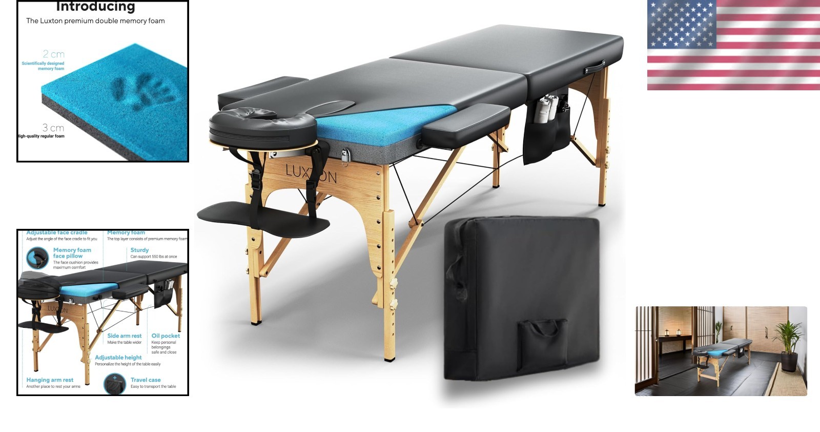Memory Foam Massage Table Portable Foldable Adjustable Height Spa Bed