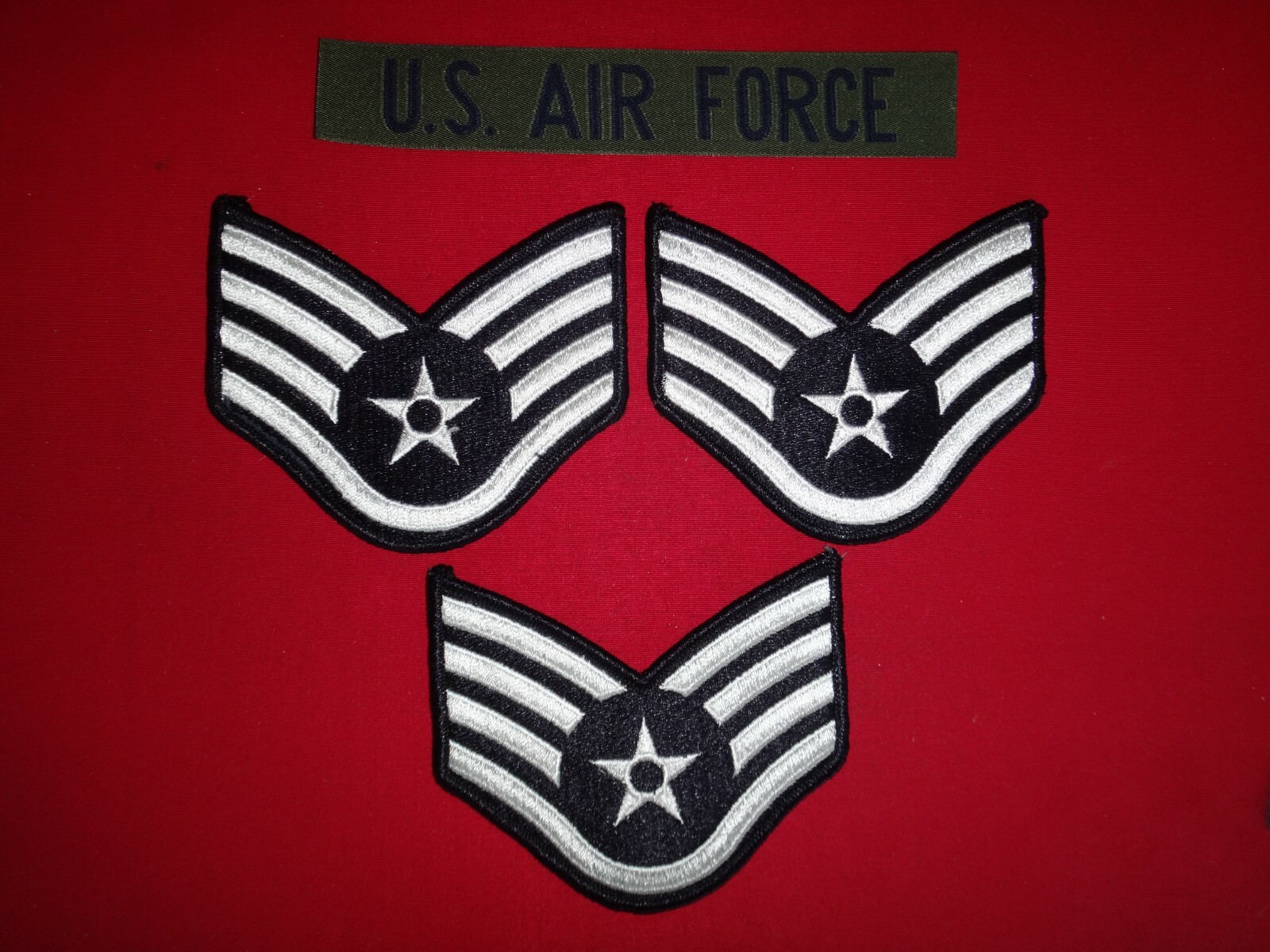 USAF Pocket Tape + 3 US Air Force STAFF SERGEANT Rank Large Chevrons