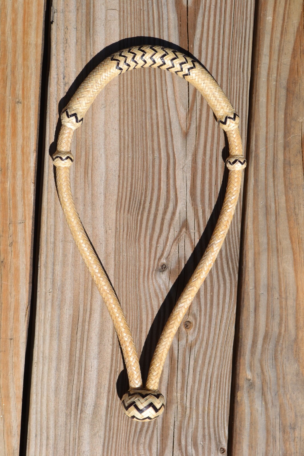 3/8" Braided Light Natural Rawhide w/Black Details Bosal Stiff Core - 12P   (B)