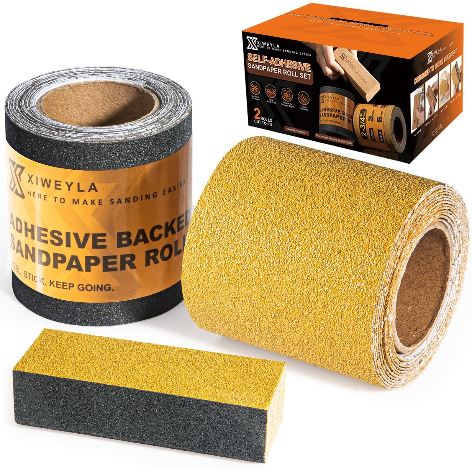 2 Rolls Self Adhesive Sandpaper Roll for Detail Sanding, Wood Crafts, Furnitu...