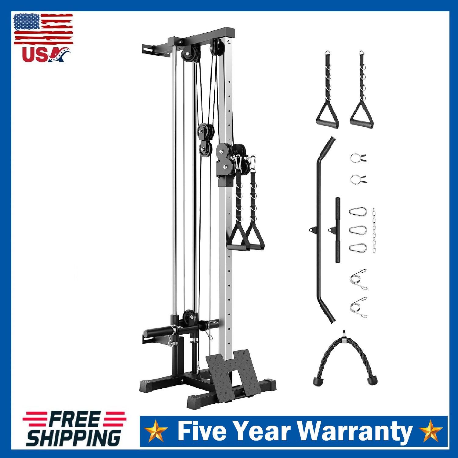 Wall Mount Cable Machine LAT Pulldown Machine w/ 19 Positions Dual Pulley System