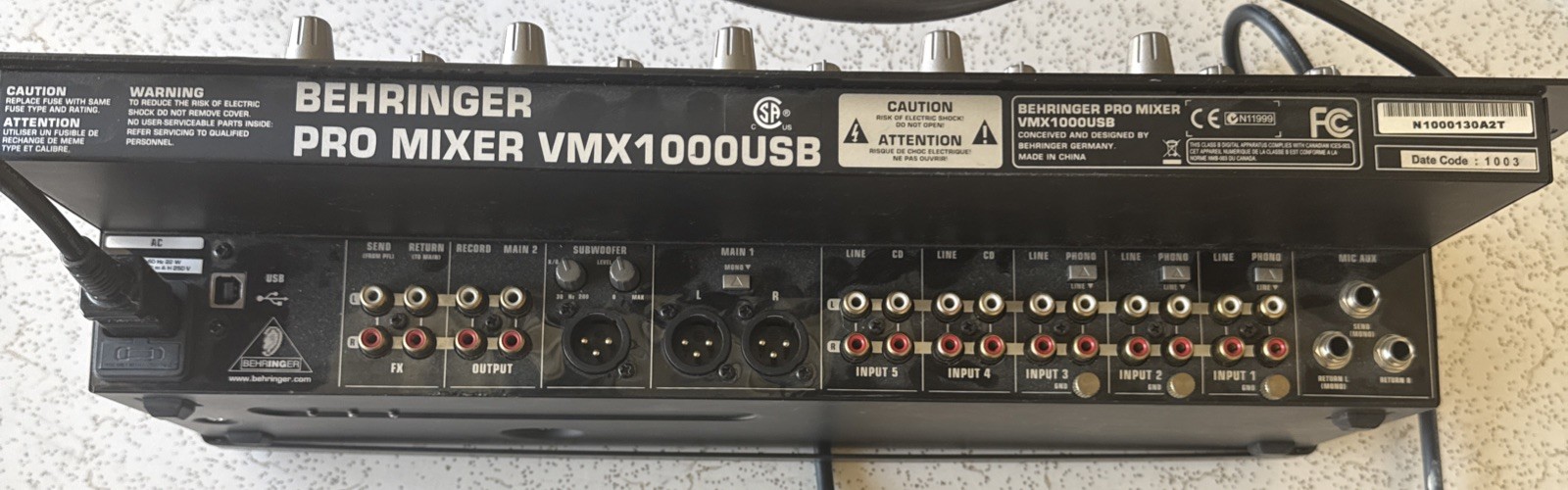 Behringer Pro Mixer VMX1000USB 5-channel DJ Mixer