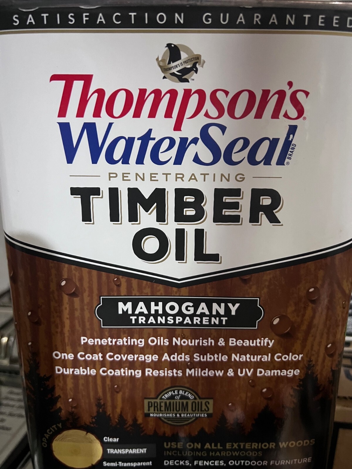 Thompson's WaterSeal Penetrating Timber Oil Transparent Stain, Mahogany, 1 Gallo