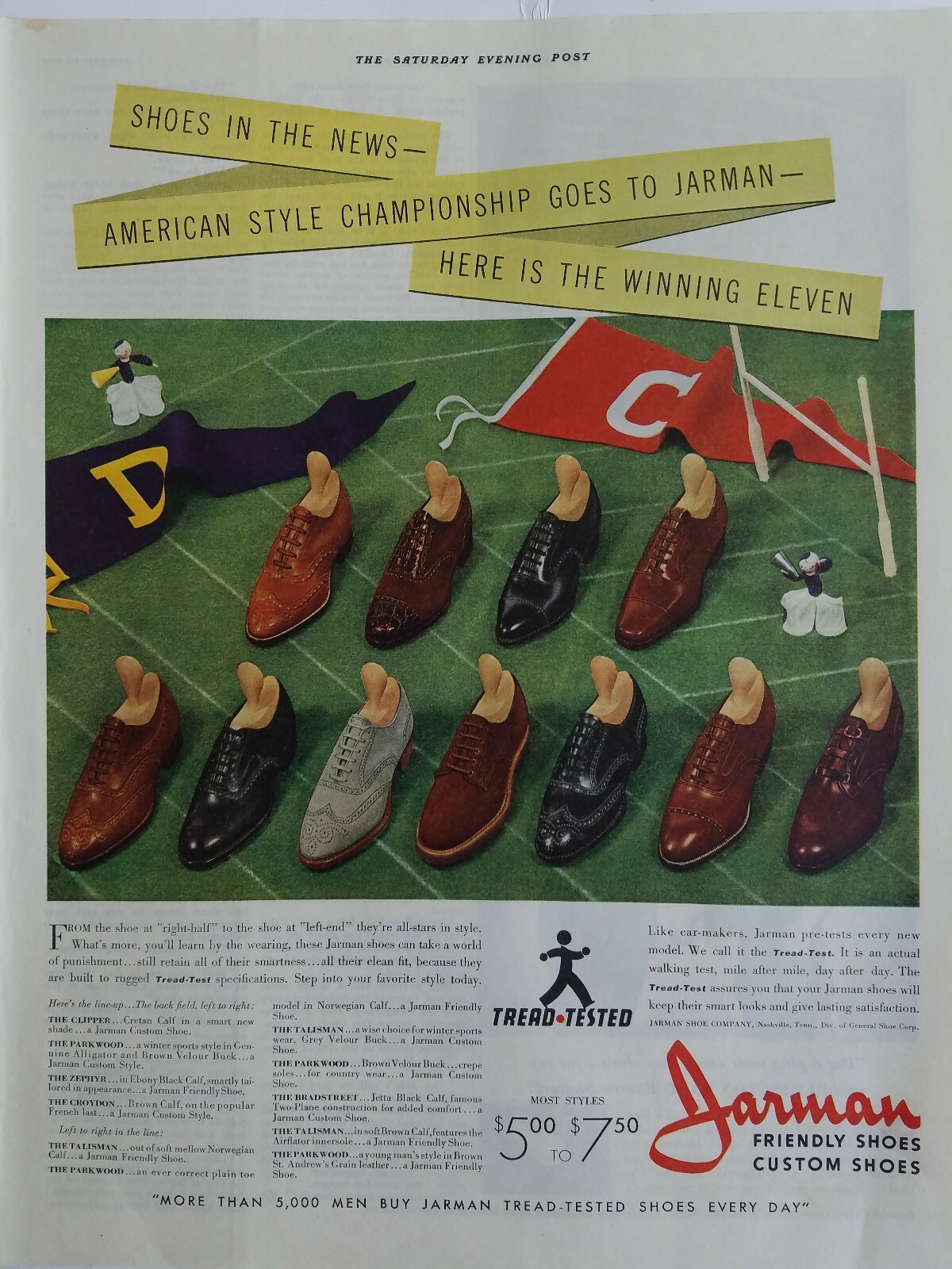 1937 Jarman friendly custom mens shoes tread tested vintage fashion ad