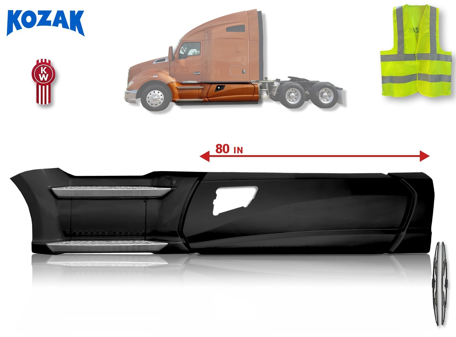 Fairing Skirt Panels SET 80" (203 cm) Left Side w/tube Kenworth T680 13-21 Truck