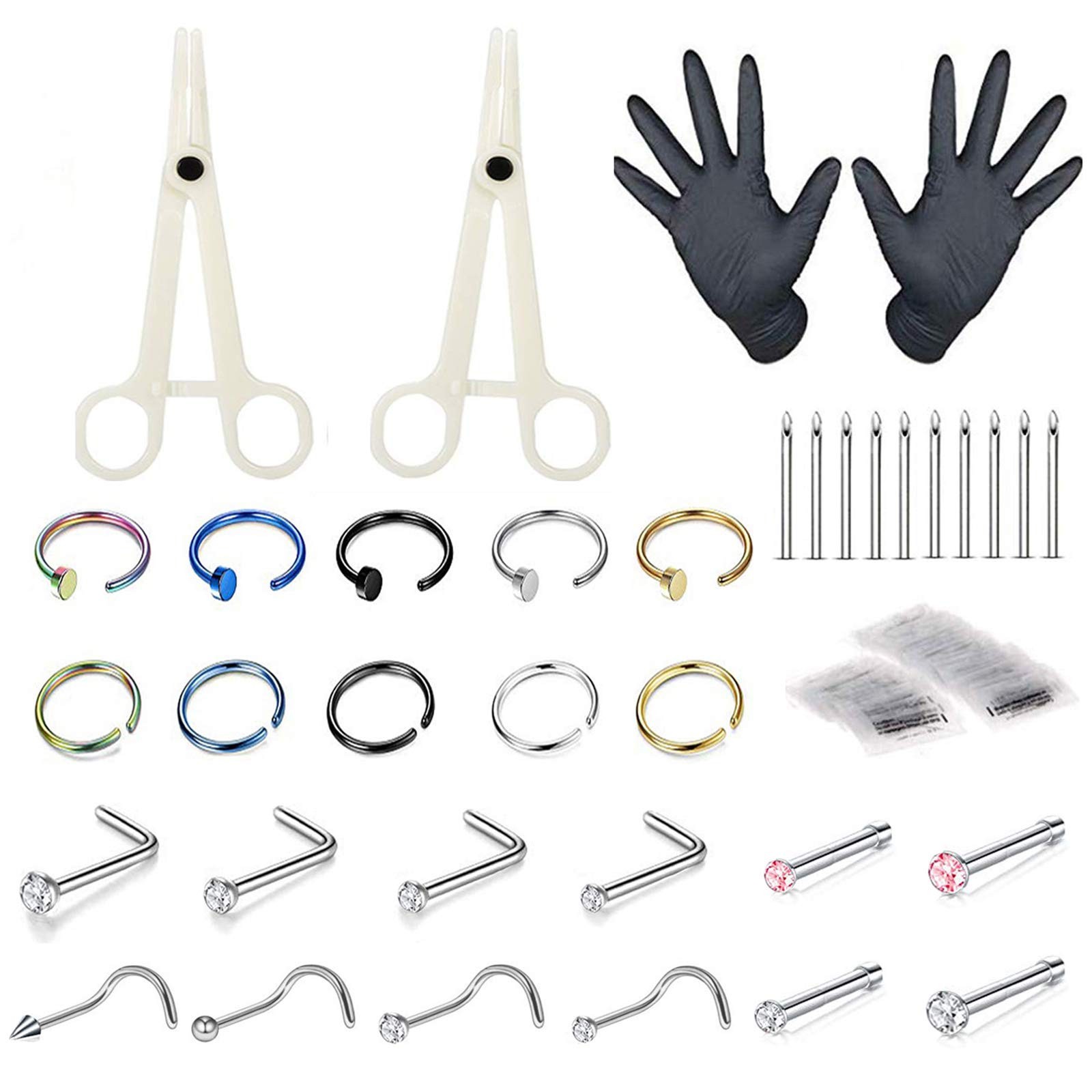 Professional Body Piercing Kit - 46Pcs 316L Surgical Steel Nose Lip Piercing ...