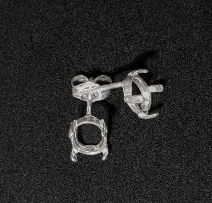 Oval 4 Prong Cabochon Setting Earrings Sterling Silver