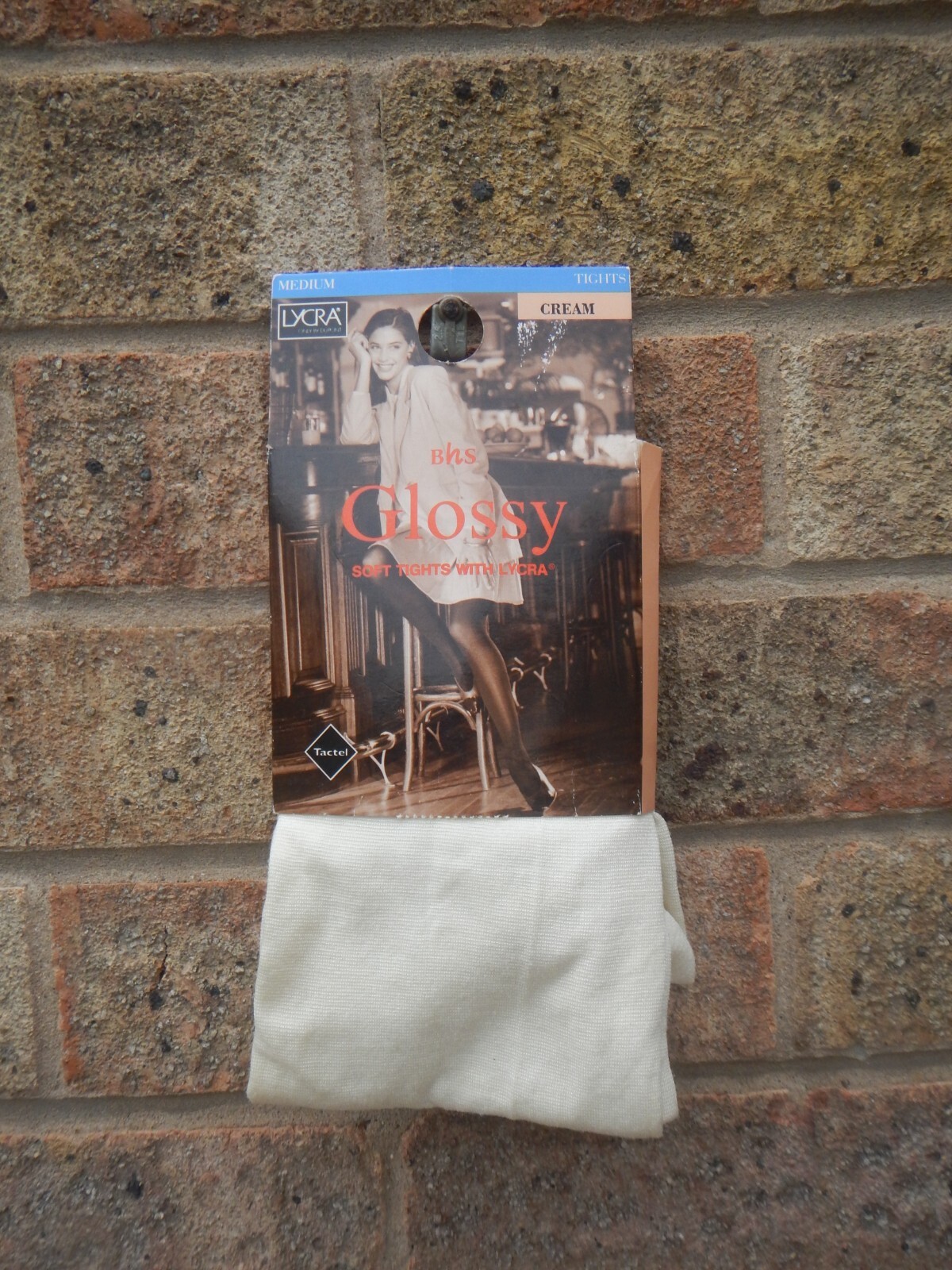 VINTAGE BHS GLOSSY CREAM TIGHTS SIZE MEDIUM