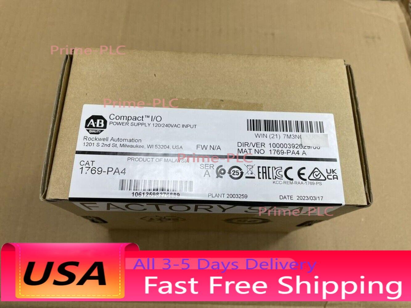 AB 1769-PA4 Allen-Bradley SER A CompactLogix Power Supply Module US Free Tax