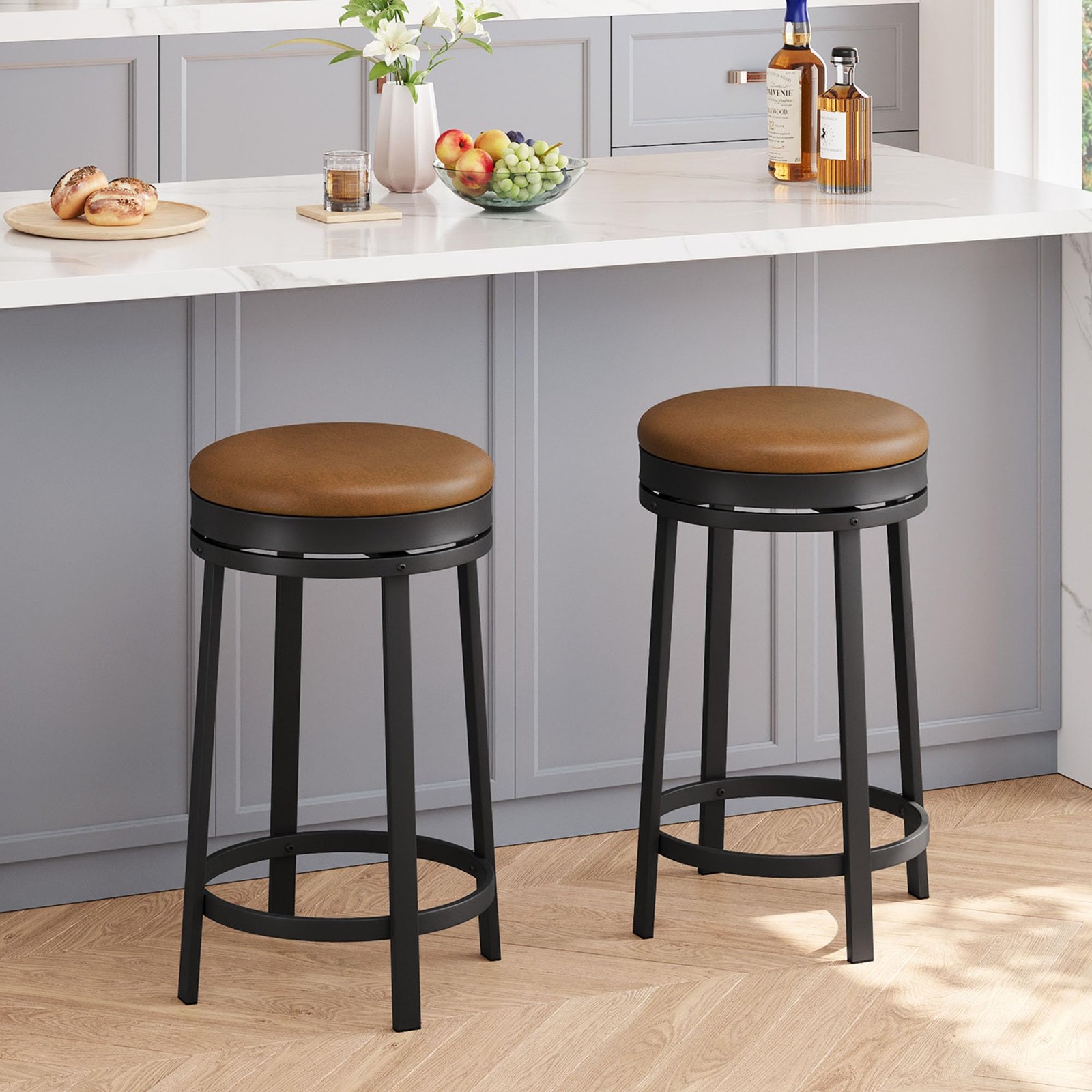24 inch Swivel Bar Stools Set of 2, Counter Height Barstool with Footrest and...