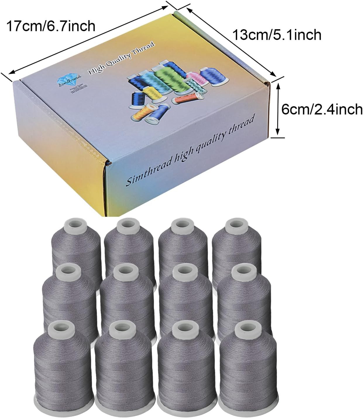 12 Spools Gray Polyester Thread 40D/2 for All Purpose Sewing Quilting