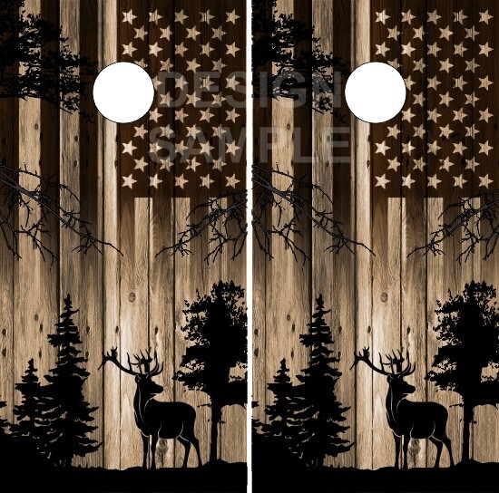 Elk Wood Flag Cornhole Wrap Bag Toss Skin Decal Sticker