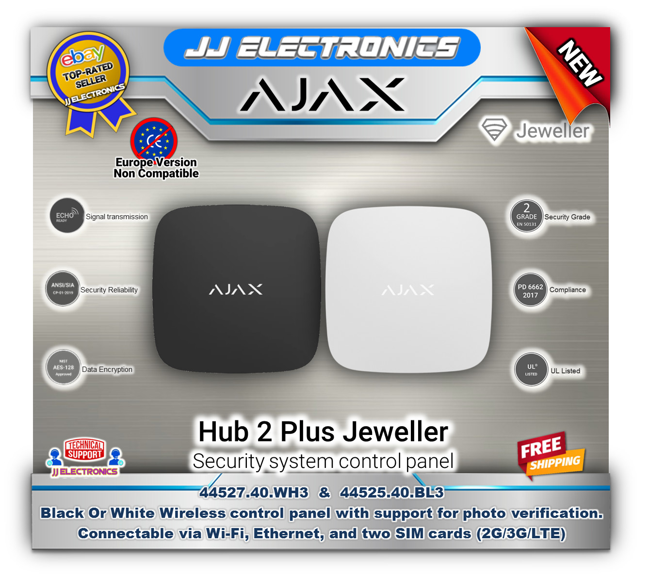 AJAX Hub 2 Plus Jeweller Wireless Control Panel 2 SIM 2G/3G/LTE, WiFi, Ethernet