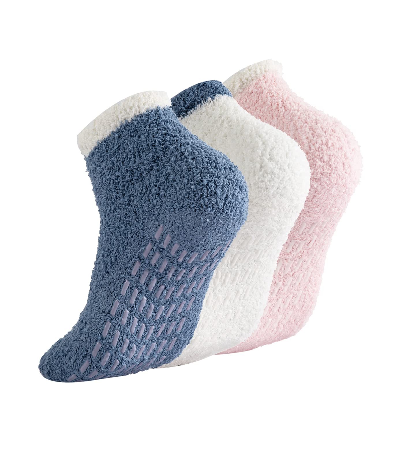 Breslatte Gripper Socks with Grippers for Women One Size, 3p2 Pink White Blue