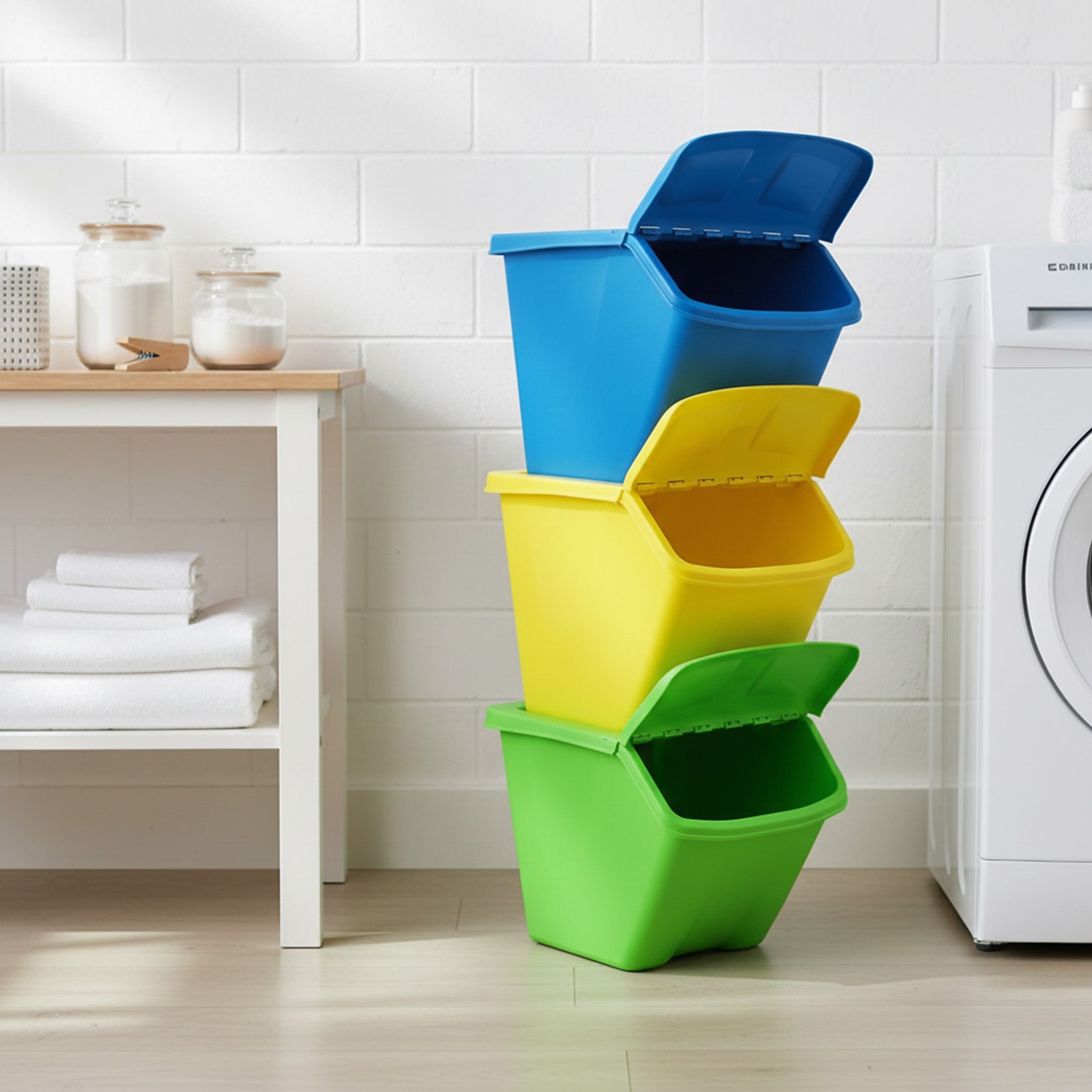 Redmon 10-Gal Stackable Shutter Bins, 3-Piece Recycling Storage Set, (Open Box)