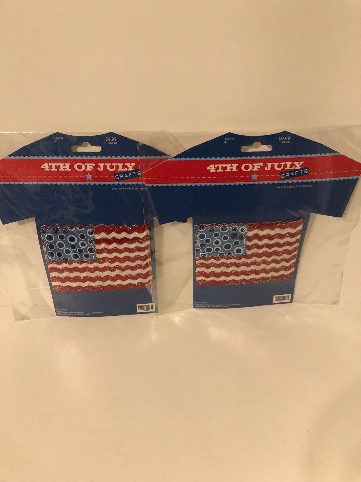 Fabric Flag Iron-Ons. Set of 2 each 4x3 inches. New In Packaging. Free Shipping.
