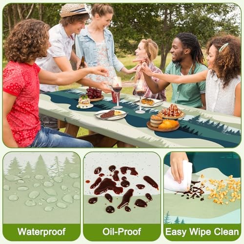 Picnic Table Cover with Bench Covers Portable Table Cloth 96x30in Green Blue