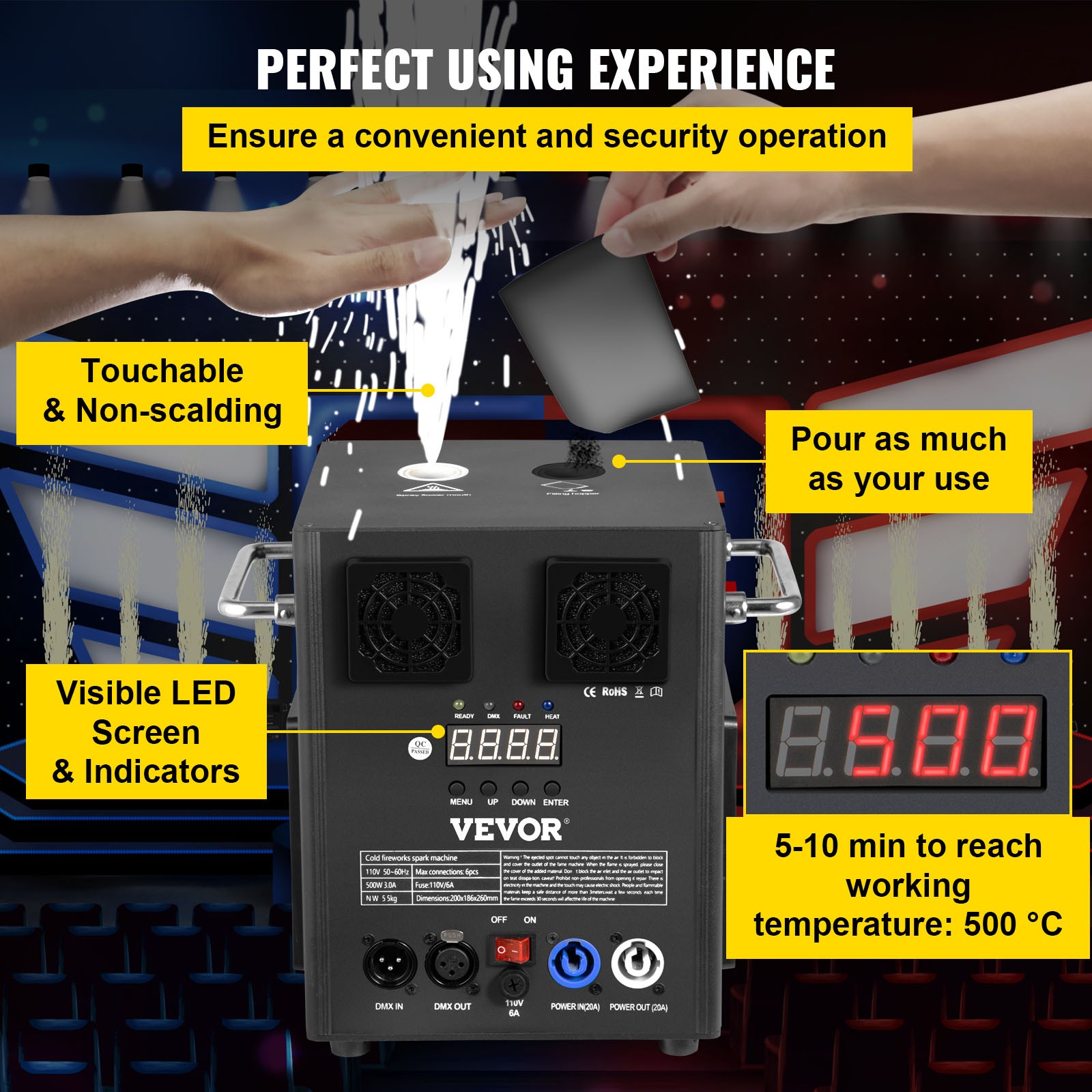 Uimoso 4pcs Cold Spark Machine DMX Stage Effect Machine 3-16ft Wedding DJ Events