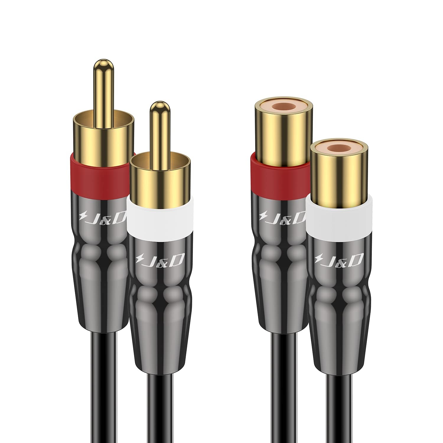 J&D 2 RCA Extension Cable Male to Female, Copper Shell 3 Feet, Black