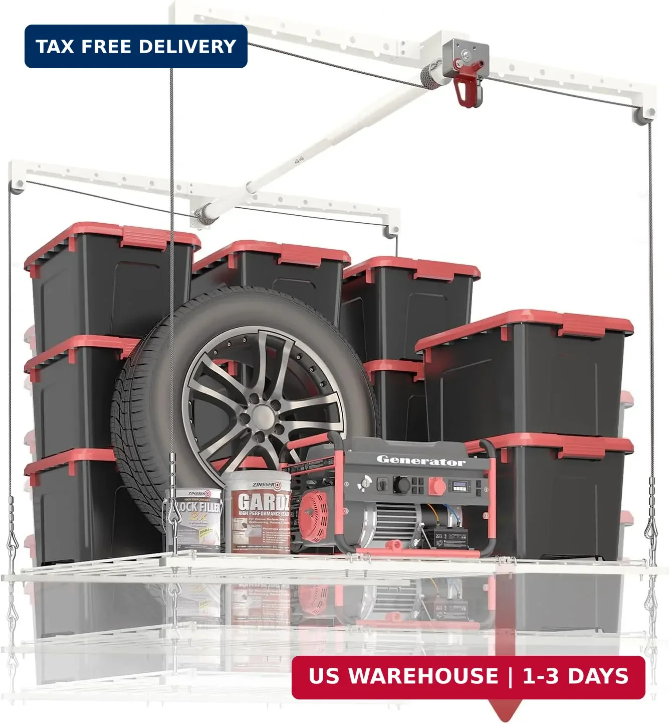 Overhead Garage Storage Rack, Adjustable Heavy-duty 4x4 Ft Ceiling Storage Racks