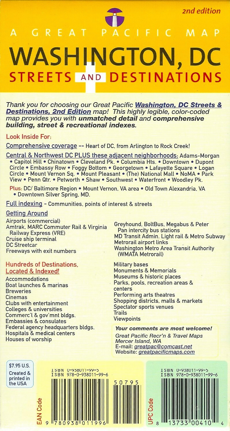 Washington D.C. Streets & Destinations Map & Guide by Great Pacific Mapping Co