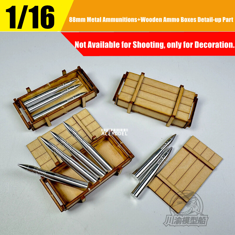 1/16 Vehicle Tank 88mm Metal Ammunitions+Wooden Ammo Boxes Detail-up Upgrade Kit