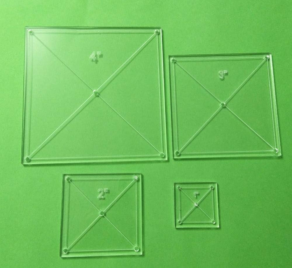 Square Quilting Template Set, 4", 3", 2", 1" with 1/5" Seam Allowance,Acrylic Sq
