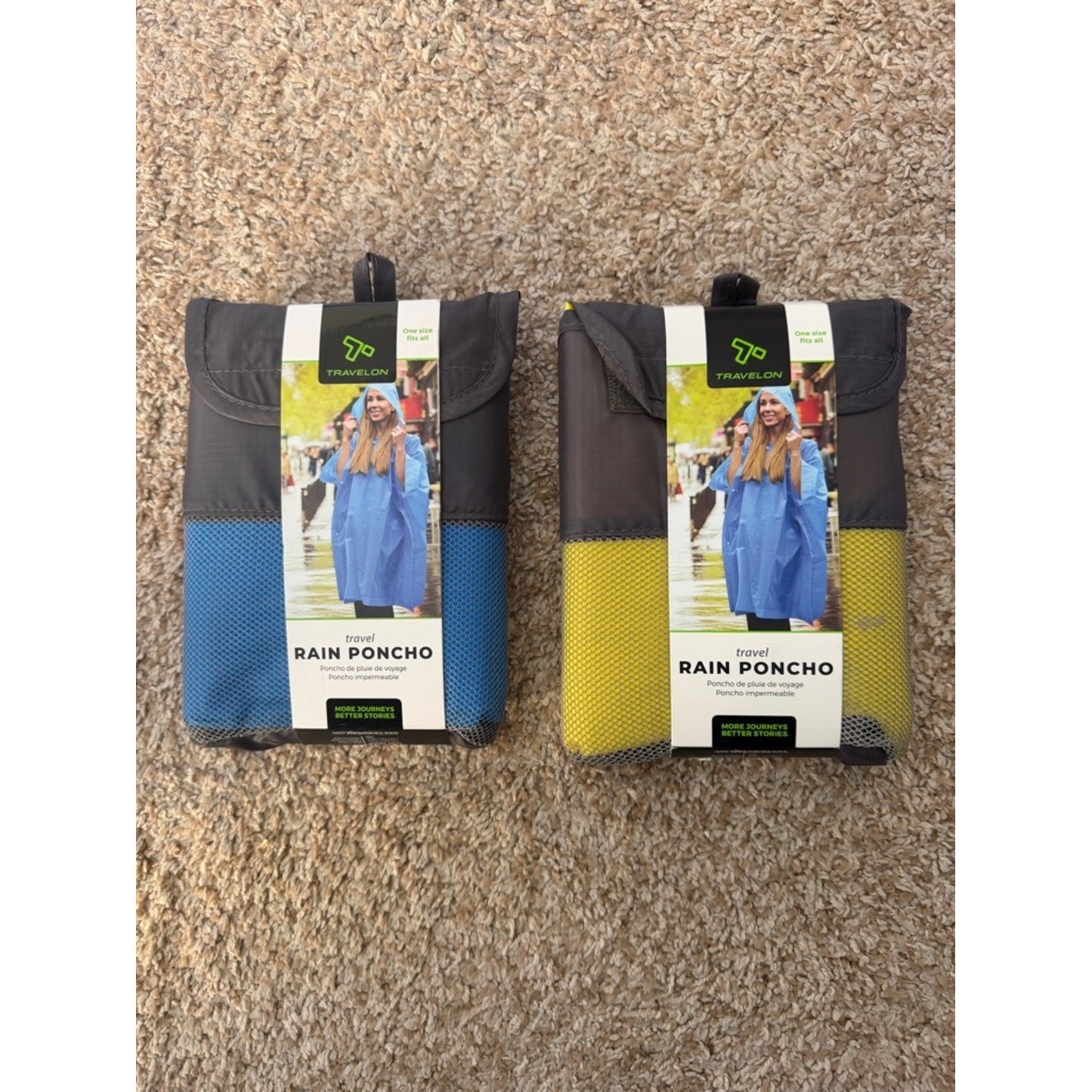 Travelon Rain Poncho - Blue and Yellow Packable Styles 2 Piece