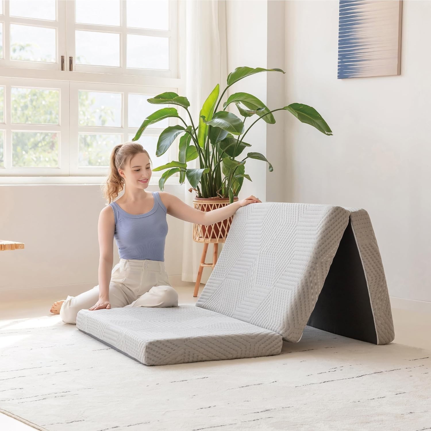 Tri Fold Memory Foam Mattress 4" Single Portable Travel Folding Sleeping Mat