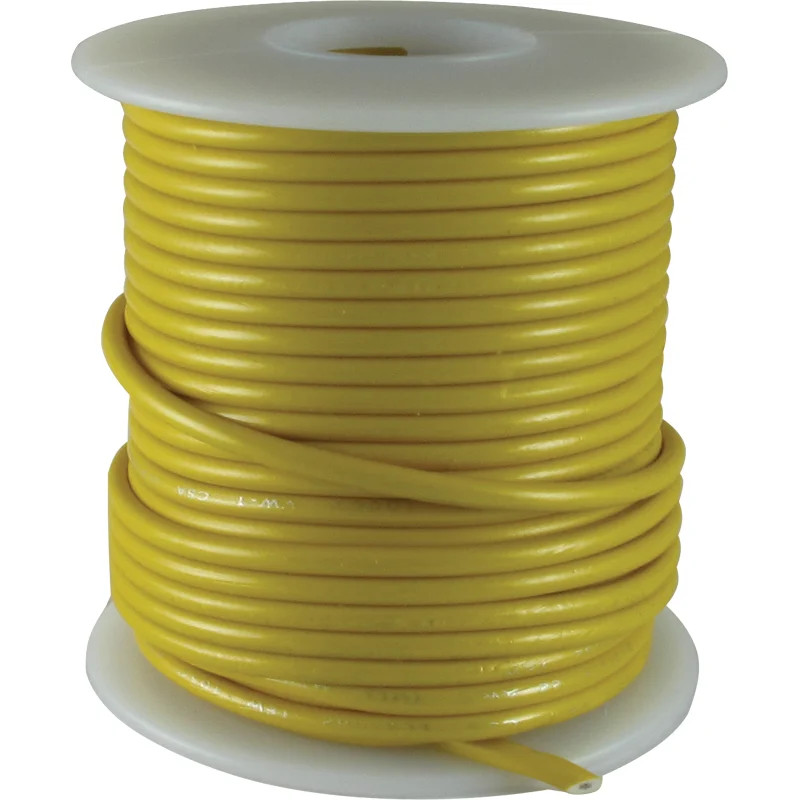 Wire, 22 AWG Stranded Core, PVC, 600V, spooled, Color: Yellow, Length: 50 feet