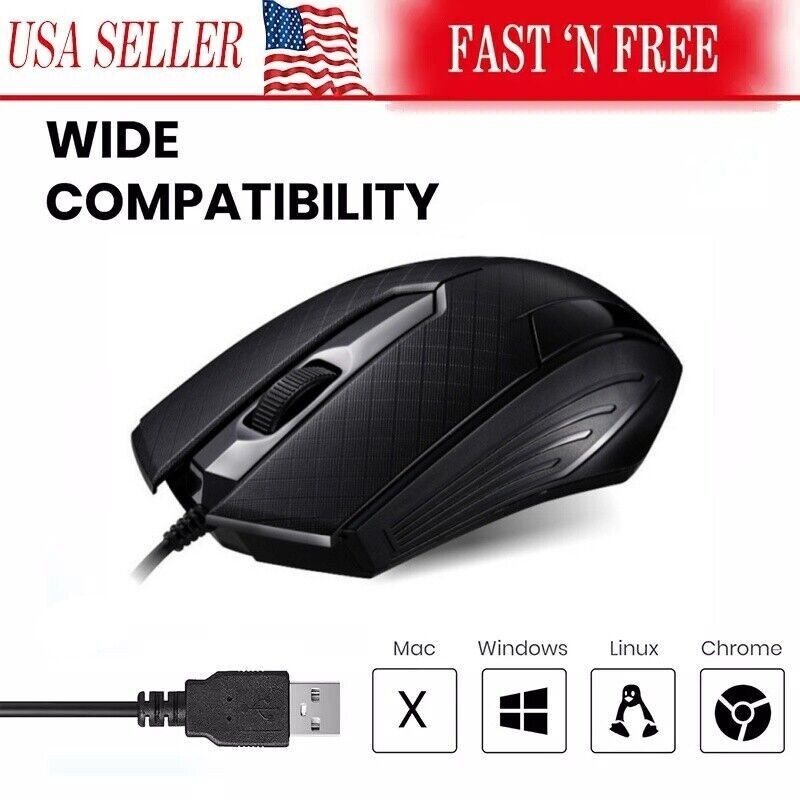 Universal Wired USB 2.0 Optical Mouse Mice for PC Laptop Notebook Desktop Black