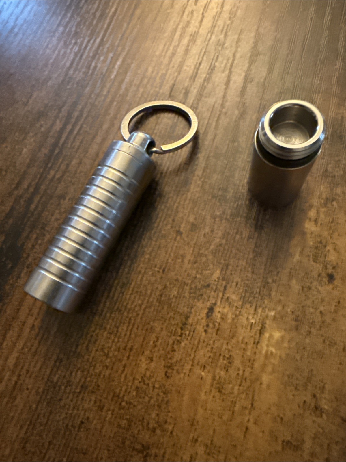 Cielo Stainless Steel Two Chamber Pill Holder Keychain Waterproof Silver
