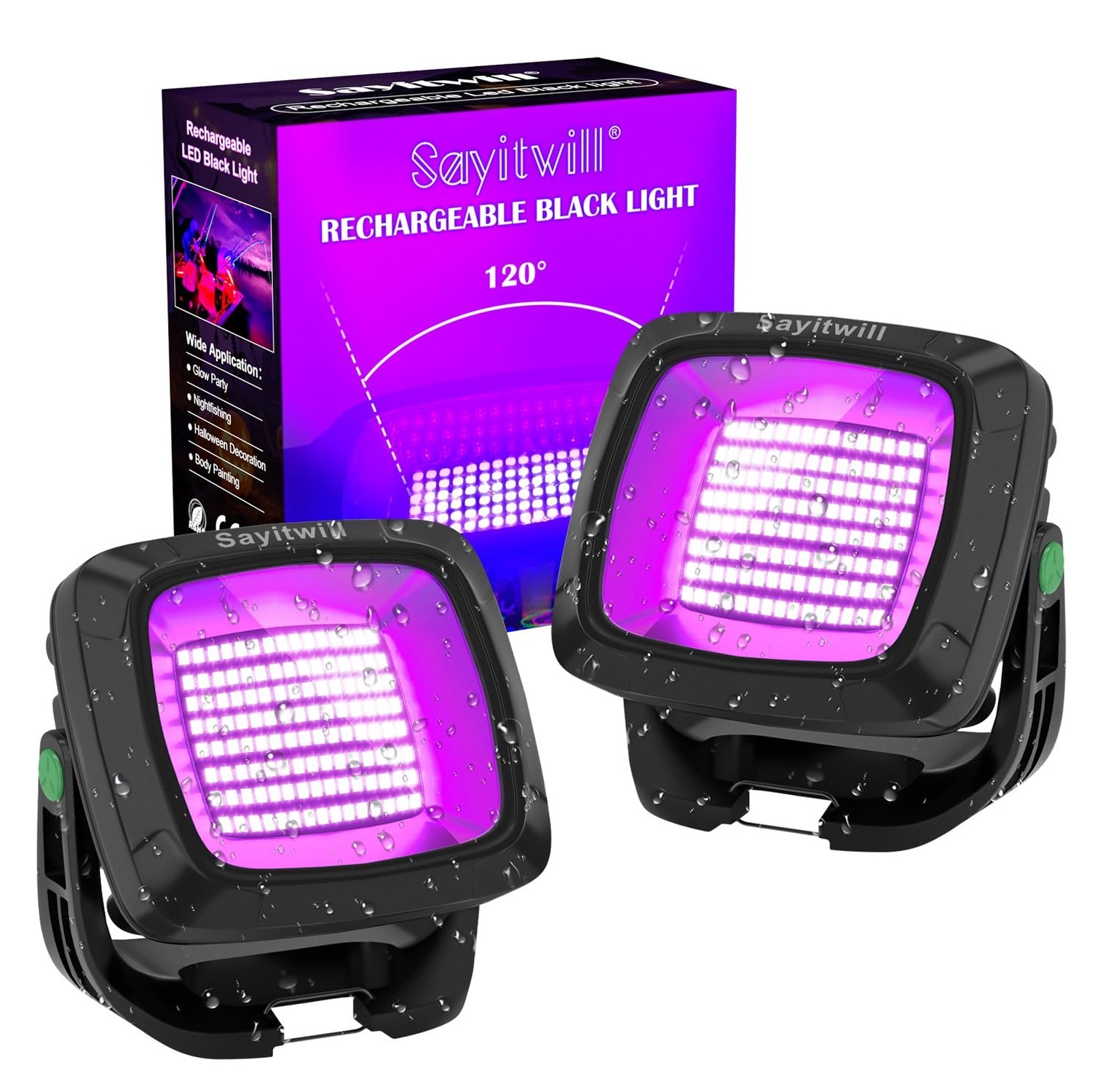 Rechargeable Black Light 2 Pack, 6000Amh Battery Powered Blacklight, 395nm Po...