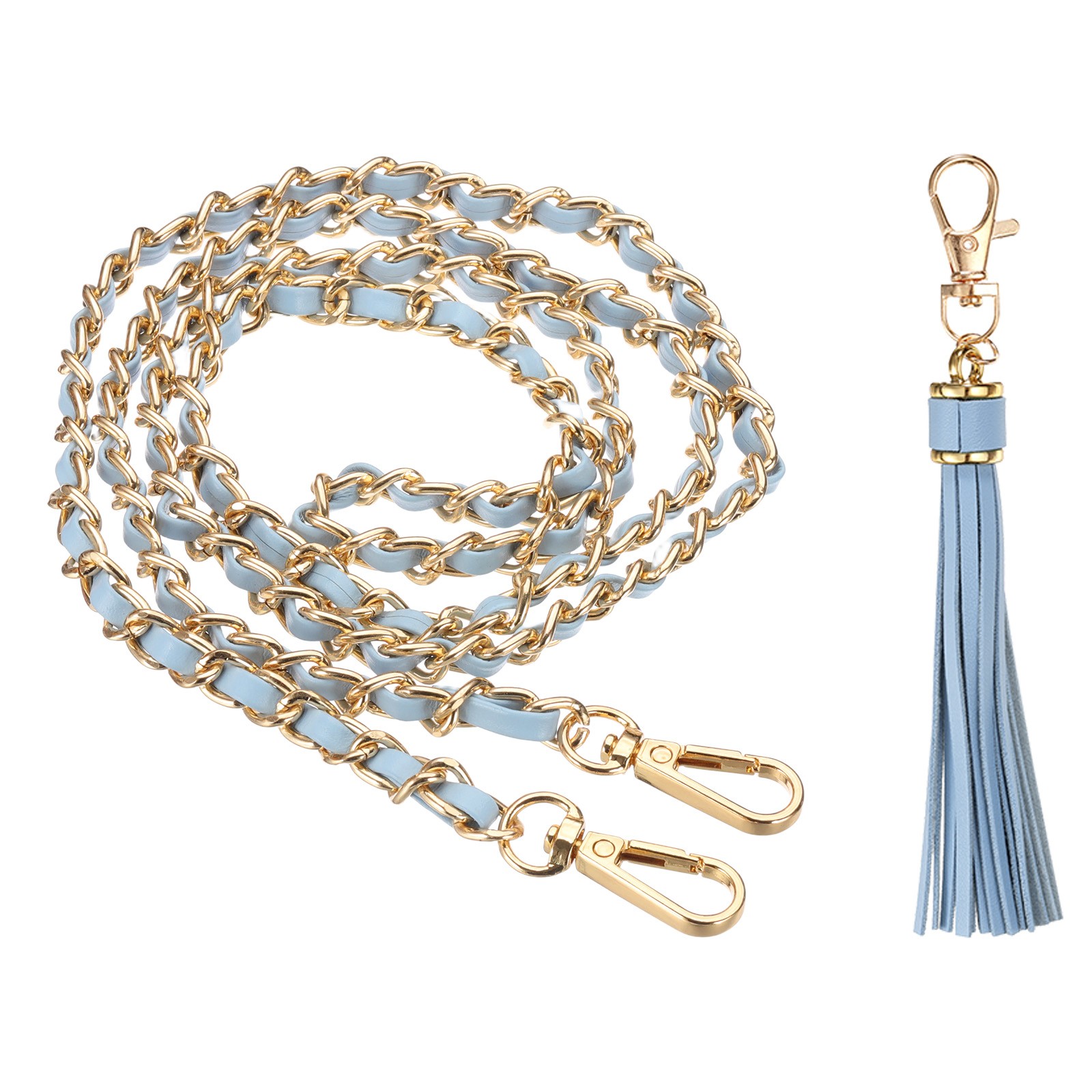 47 Inch Purse Chain Strap Purse Strap Replacement with Tassel, Light Blue/Gold
