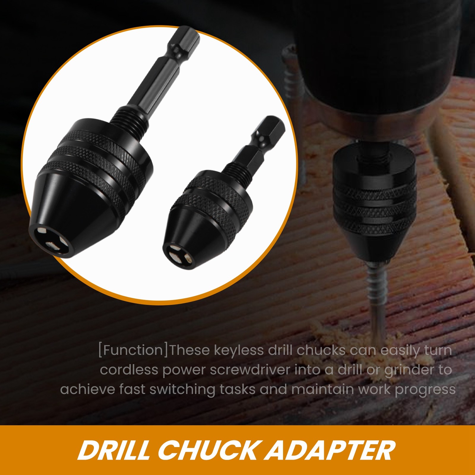 2Pcs Hex Shank Keyless Drill Chuck, Screwdriver Converter Drill Adapter 1137