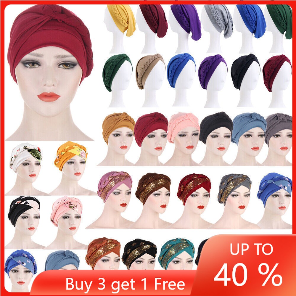 Women Muslim Bonnet Hijab Braids Turban Chemo Caps Hair Loss Head Wrap Cover Hat
