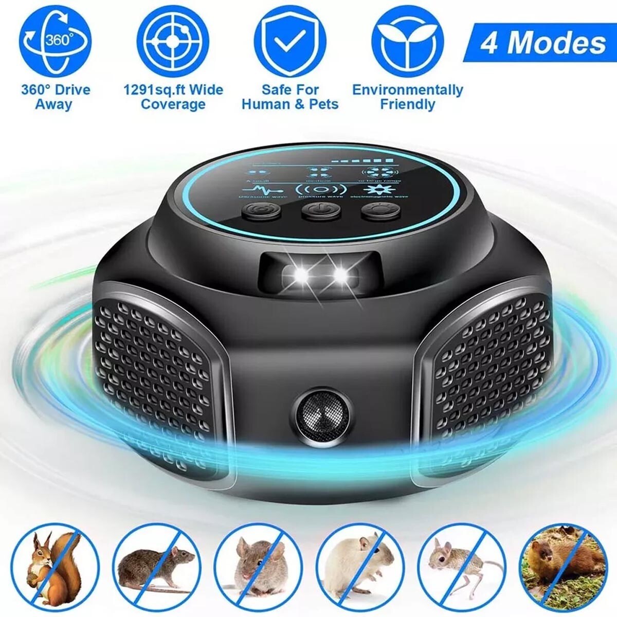 4-in-1 Ultrasonic Rodent Repellent Pest,Squirrel Repeller Mouse Rat Deterrent