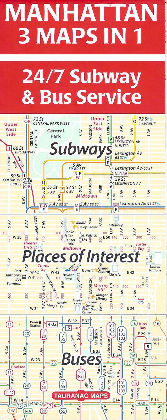 Manhattan: 3 Maps in 1, by Tauranac Maps (New York)