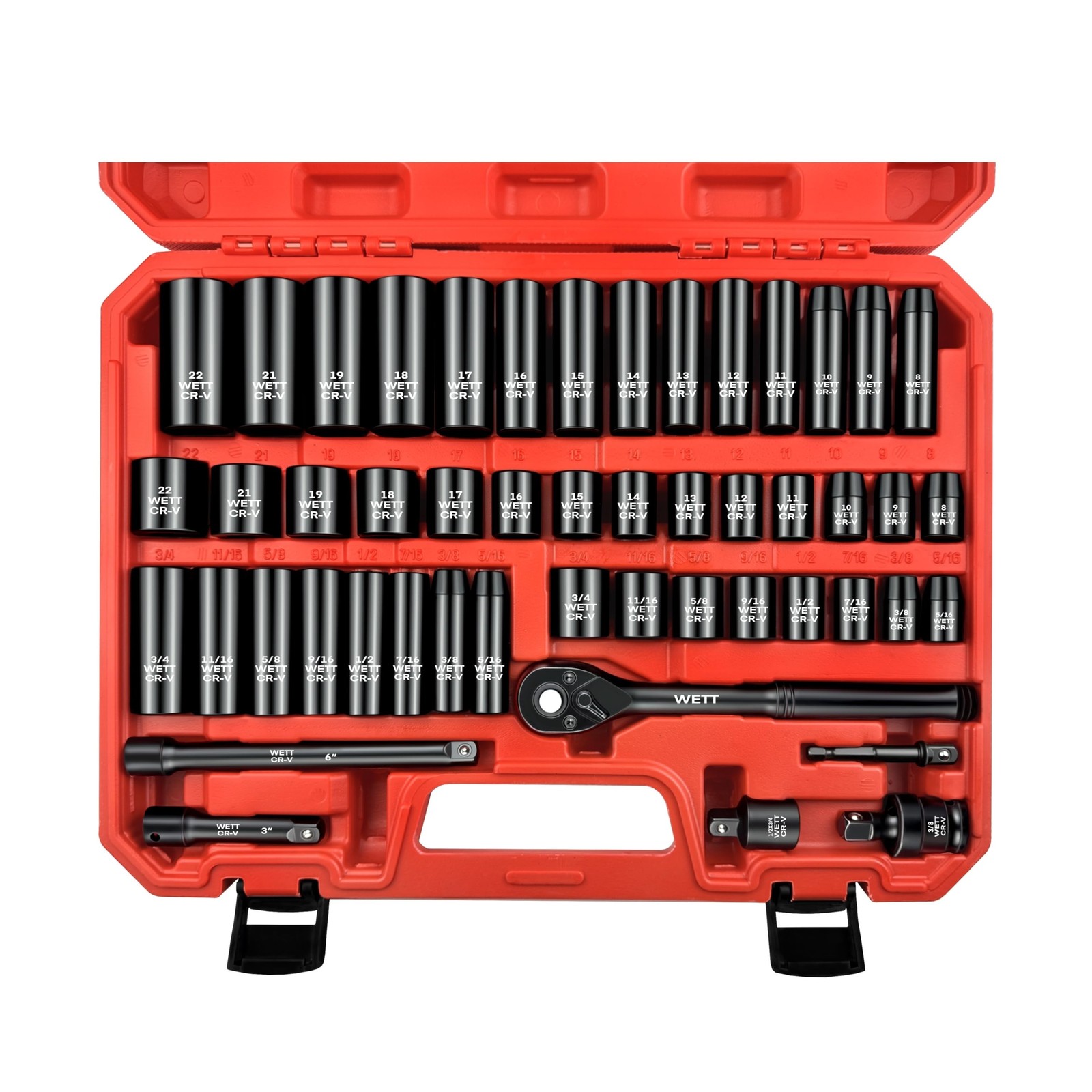 WETT 50Pcs 3/8" Drive Impact Socket Set, SAE/Metric, Deep/Shall... FAST USA SHIP
