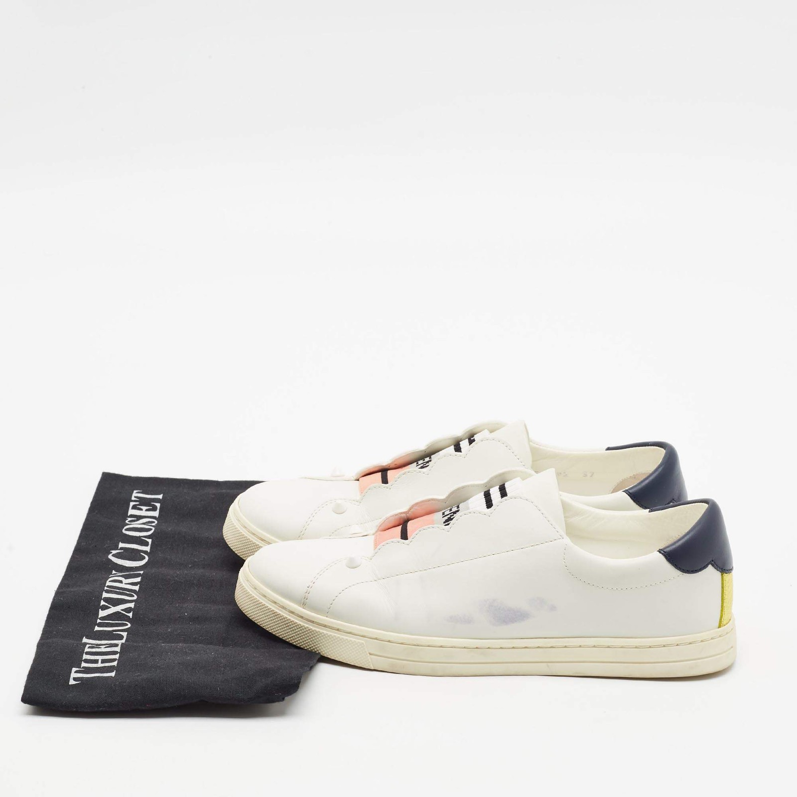 Fendi Rockoclick Size 37 White Leather Slip On Sneakers