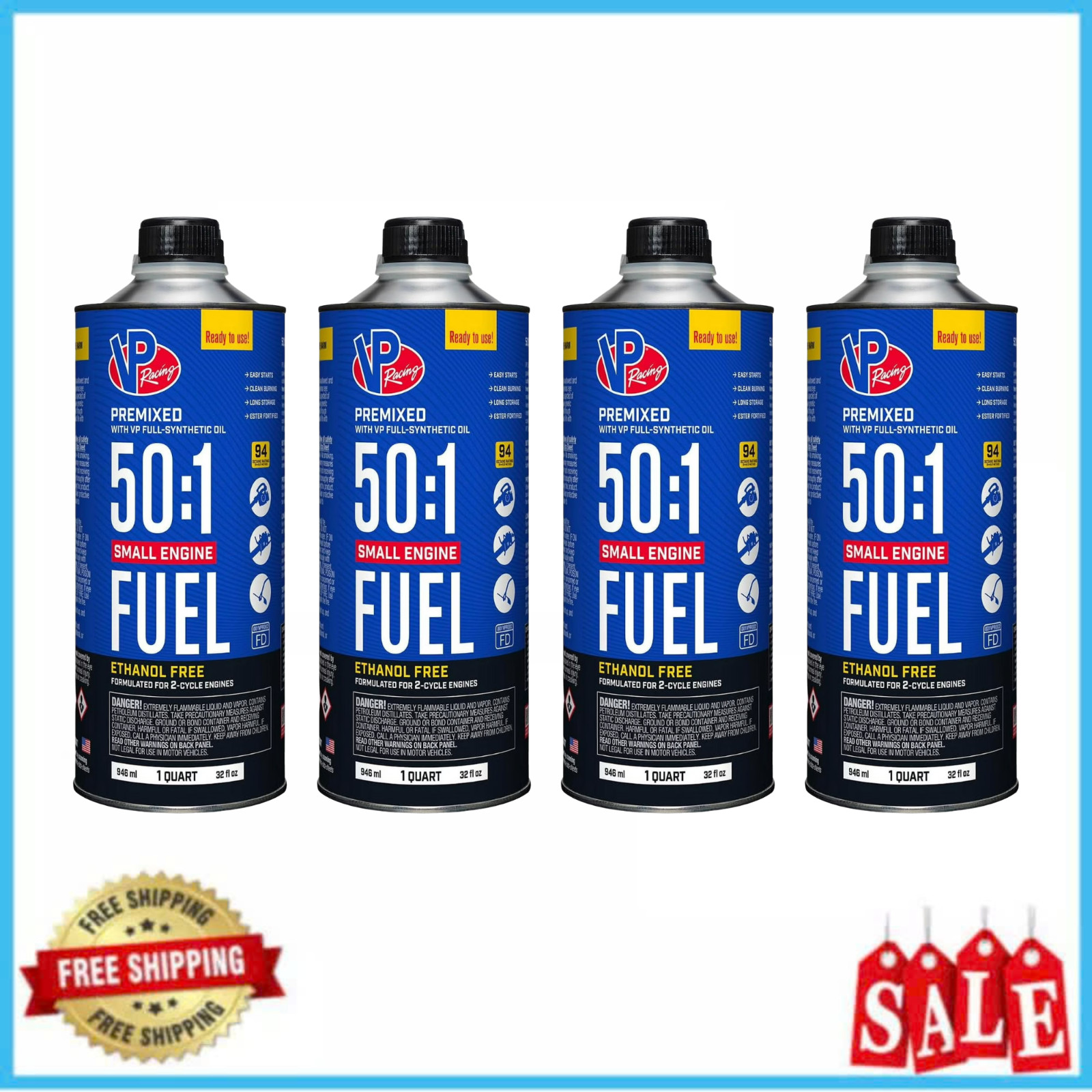 (4 Pack) VP Racing Fuels 50:1 Premixed 2-Cycle Small Engine Fuel 1 Qt SEF 6235